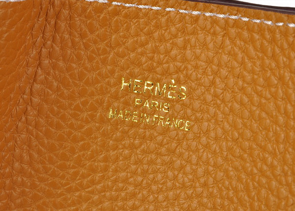 Fake Hermes Reversible Leather Handbag Light Coffee/Peach 519020